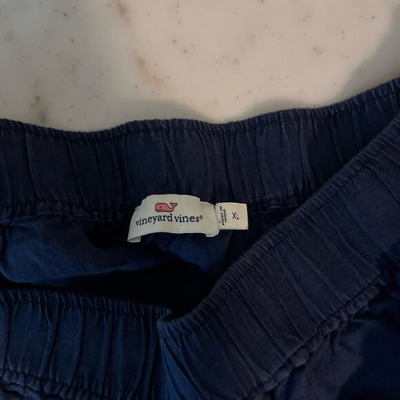 Vineyard Vines Wide Leg Straight Linen Pants XL Navy Blue Gaucho High Waist - Picture 5 of 6